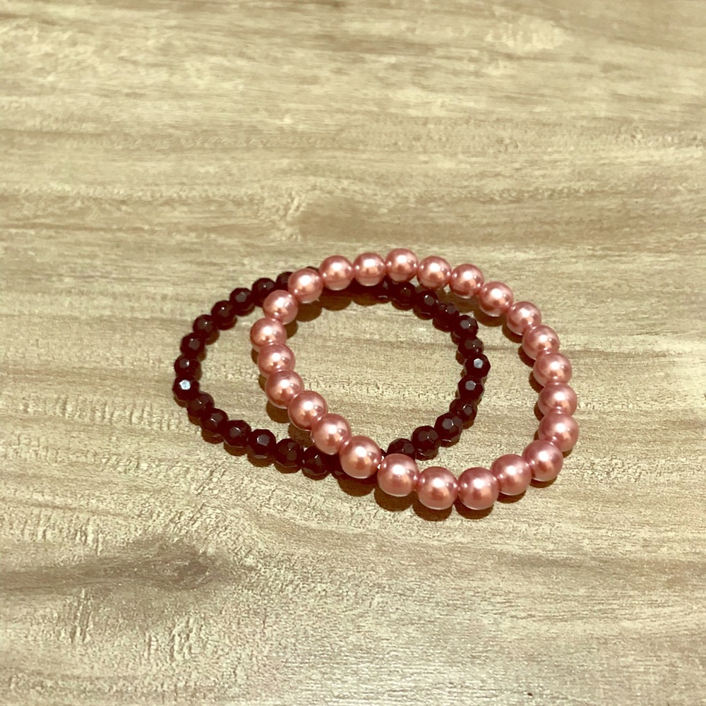 Black and Pink Beaded Bracelet set.
